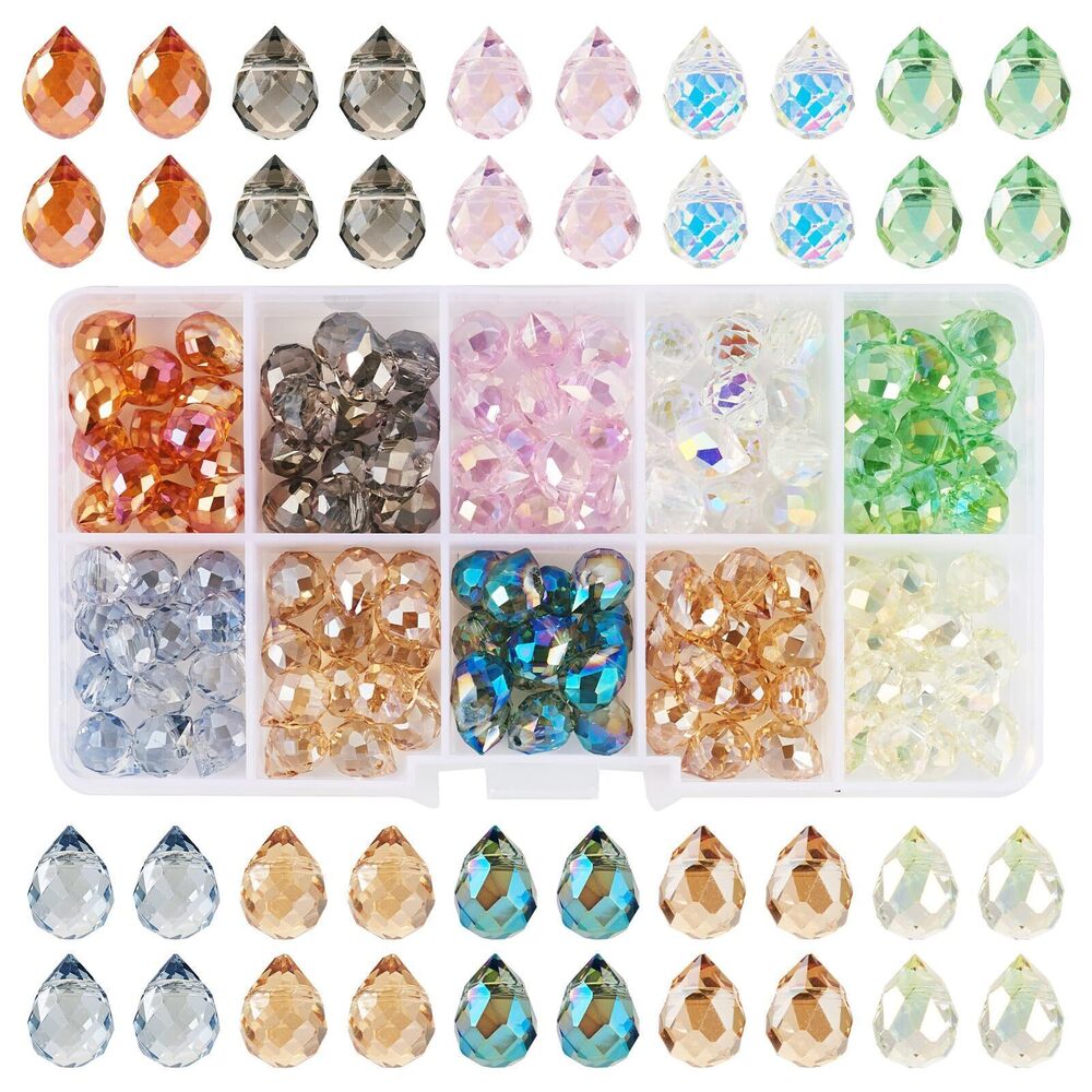 9759 Beadthoven 130pcs Crystal Teardrop Glass Beads Faceted Transparent